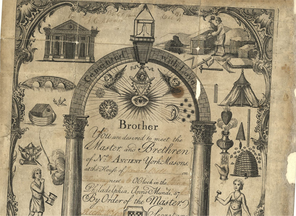 Engraved Lodge Summons, printed in 1760 by Henry Dawkins