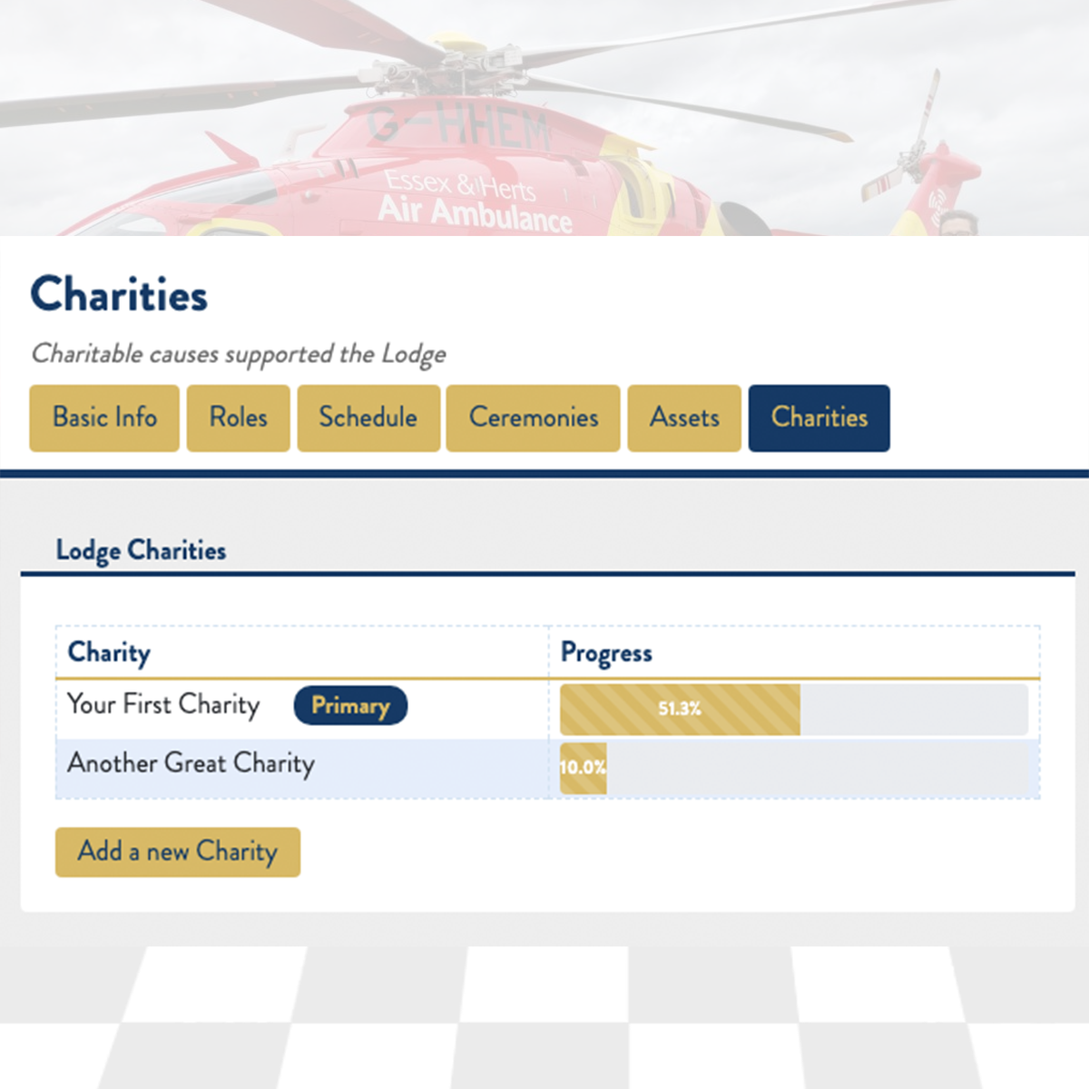 Screenshot of new Charity Tracker in the software